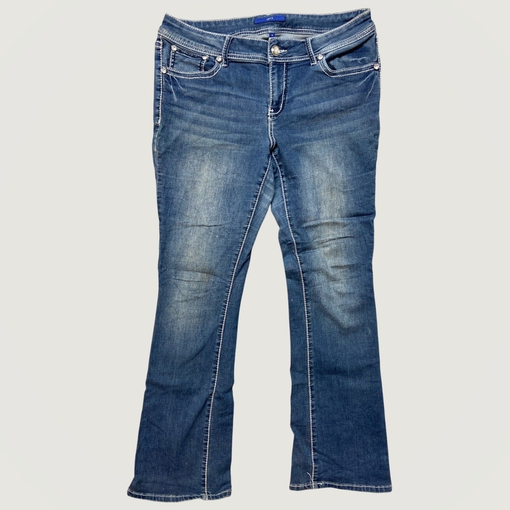 Apt 9 Mens Blue Bootcut Jeans Size 14 Embellished Pockets Contrast Stitching